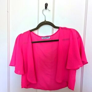 Pink Barbie Cropped Cardigan Shrug Sheer Short Sleeve